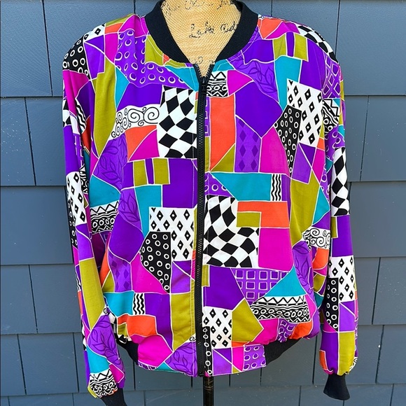 Vintage Jackets & Blazers - Vintage notations windbreaker jacket, 80s bright colors, purple pink fun 1X